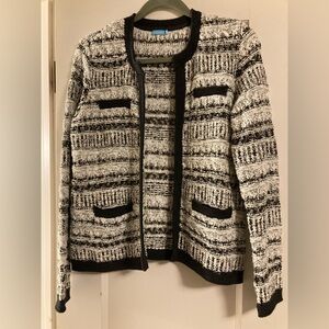 J. Mclaughlin Open Front Sweater Coat Black & White - Medium Cardigan w Pockets